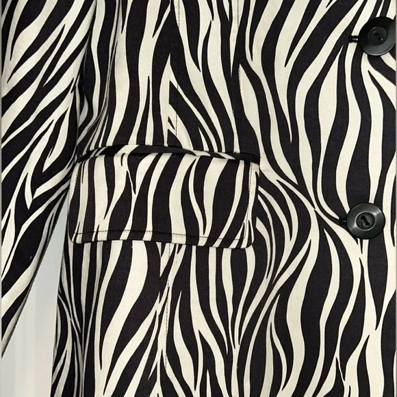 Worthington Zebra Print Trench Coat XL NWOT Stretch Black/White Cotton Funky - Picture 4 of 12